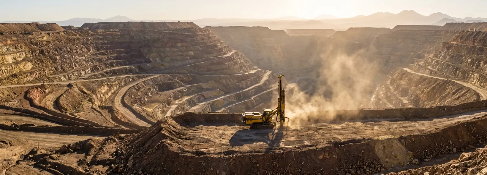 Drill rig above an open pit