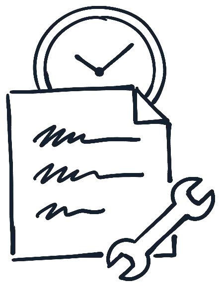 Hand-drawn work order, wrench and clock